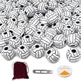 Honbay 100PCS Acrylic Sports Ball Beads Big Hole Volleyball Beads Round Loose Beads Spacer Beads, with 1 Roll of Jewelry Making Elastic Rope and 1PCS Velvet Drawstring Bag and 1PCS Scissor