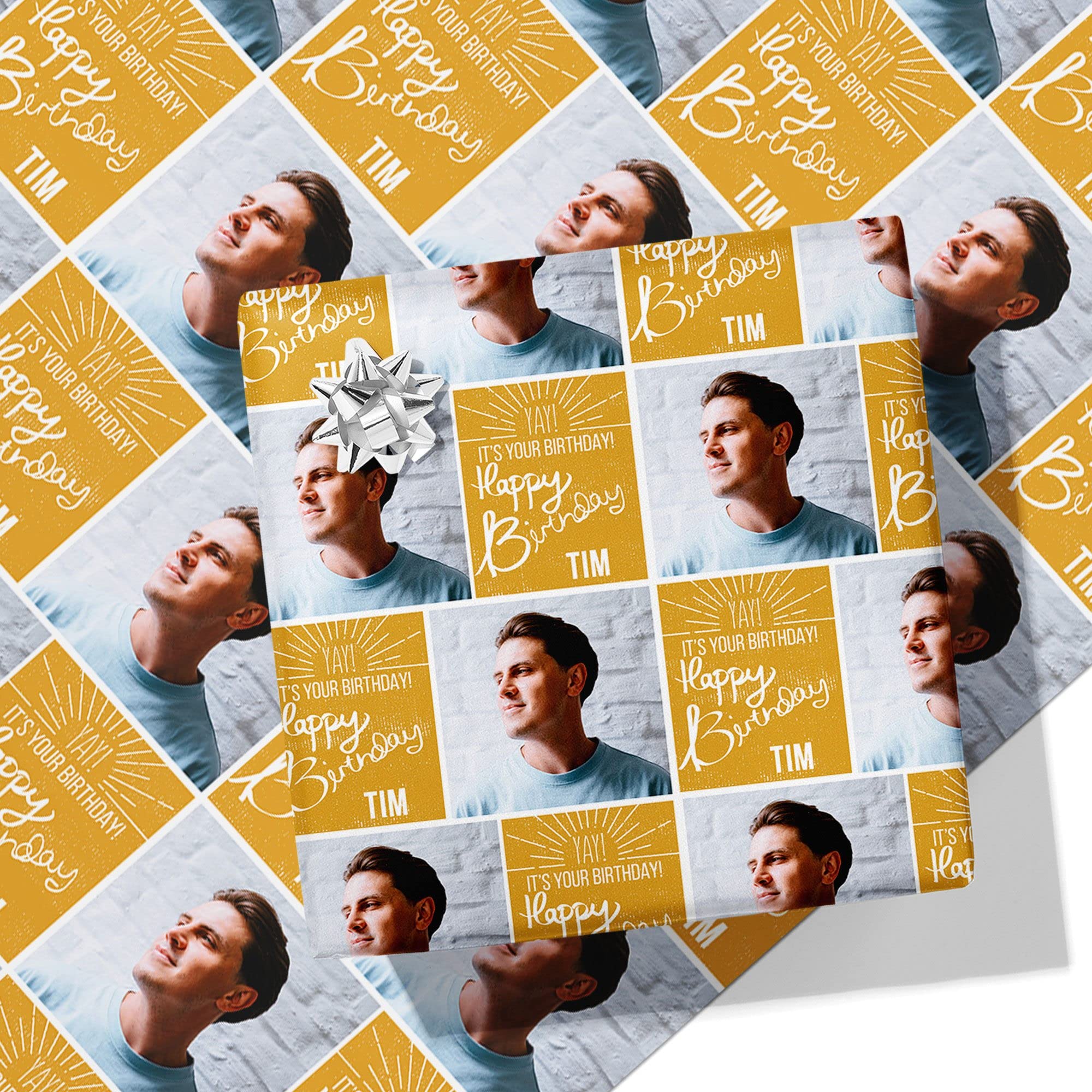 Printster Yay It's Your Birthday Personalised Wrapping Paper - Add Photo & Name -2m Roll - 594mm x 2000mm