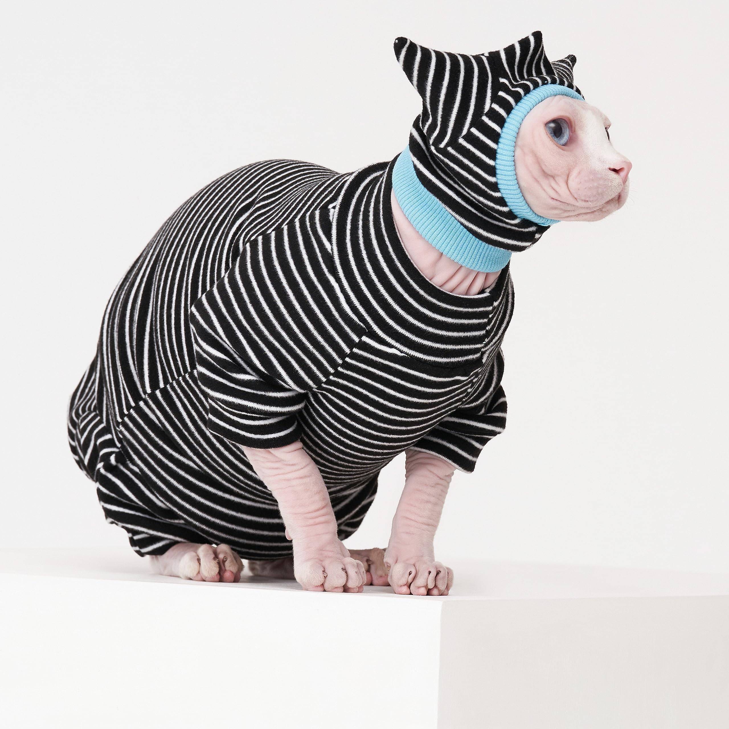 Sphynx - Conjunto de camisa transpirable con diseño de rayas negras para gatos, sombrero y camisa para mascotas, Blanco, M