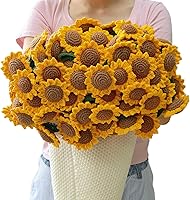 Handmade Crochet Sunflower Bouquet Blanket 59 Inch Round Floral Throw - Soft Knit Gifts for Mom Grandma Teacher Home Decor Sofa