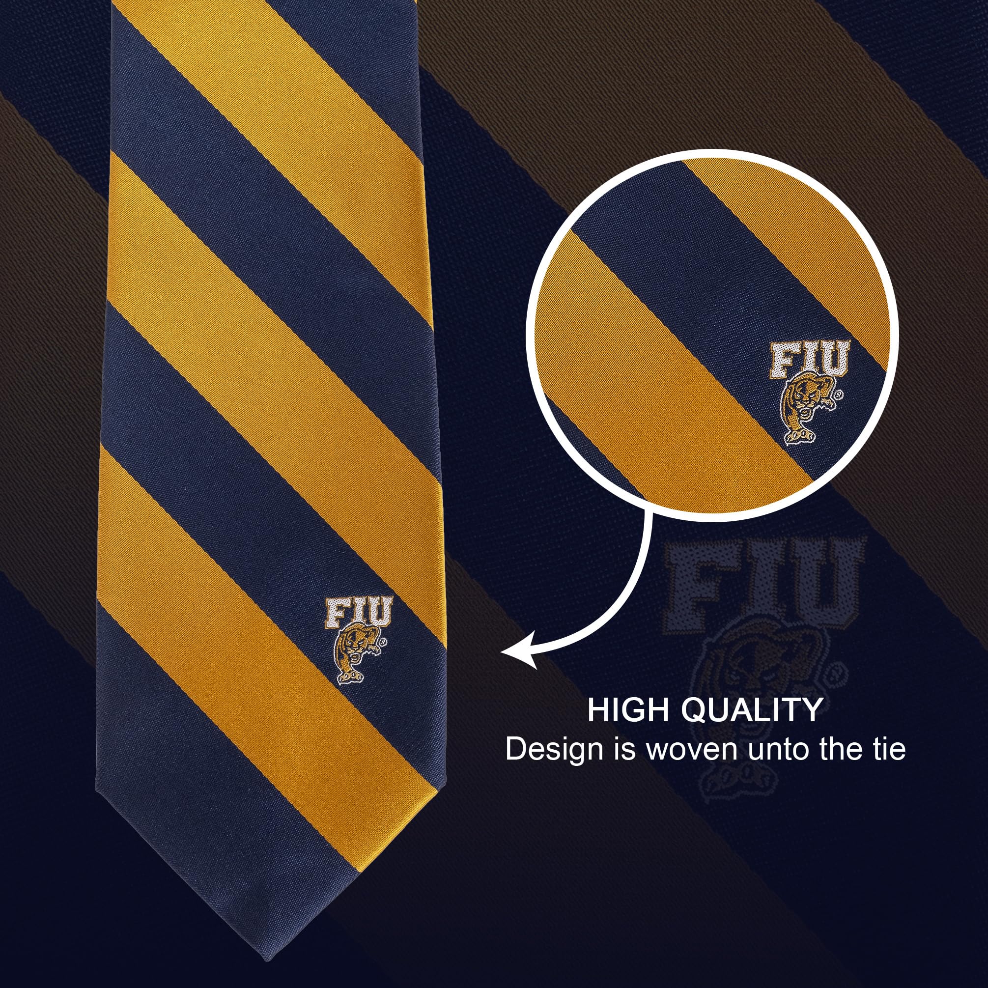 Desert Cactus Florida International University Tie Panthers FIU 100% Polyester with Logo Officially Licensed (Style A)