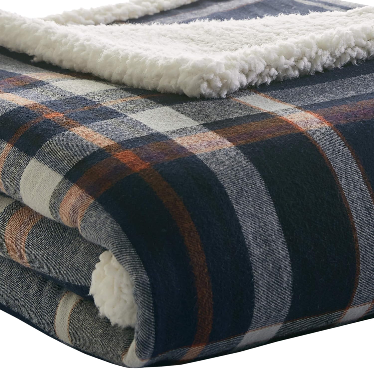 Eddie Bauer | Flannel Collection | Throw Blanket-Reversible Sherpa Fleece Cover, Soft & Cozy, Perfect for Bed or Couch, Cabin Black: Home & Kitchen