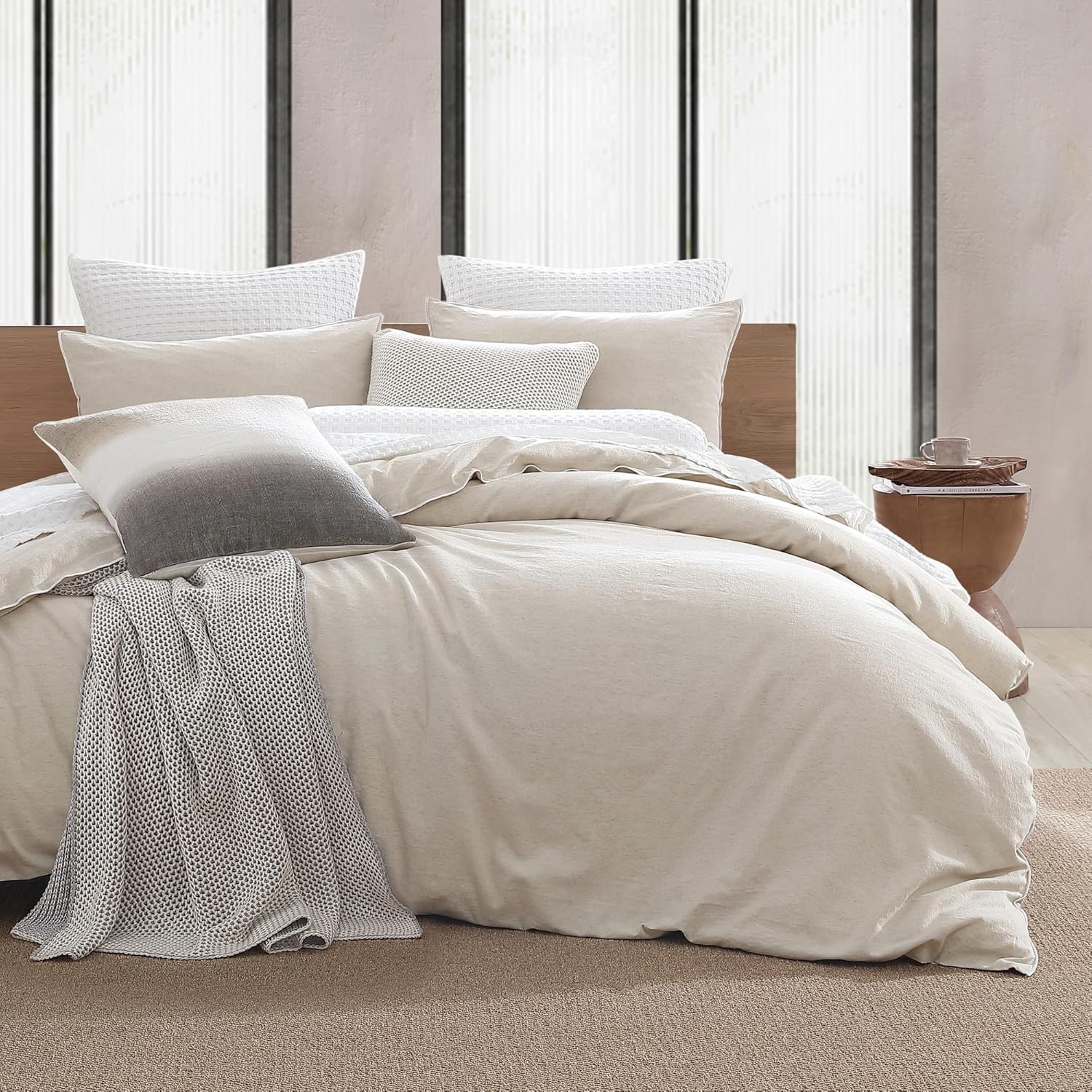 DKNY Pure Duvet Cover Set - Full/Queen, Washed Soft Bedding, Linen Cotton Blend - 3 Piece - Linen Beige
