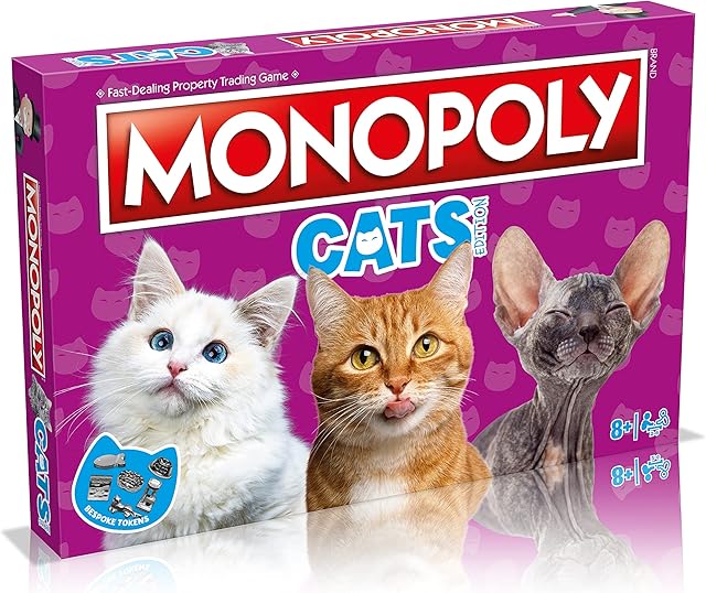 Winning Moves Cats Monopoly Board Game , Featuring 22 of our cats favourite places to nap, includes bespoke tokens and trade your way to success, 26 players makes a great gift for ages 8 plus