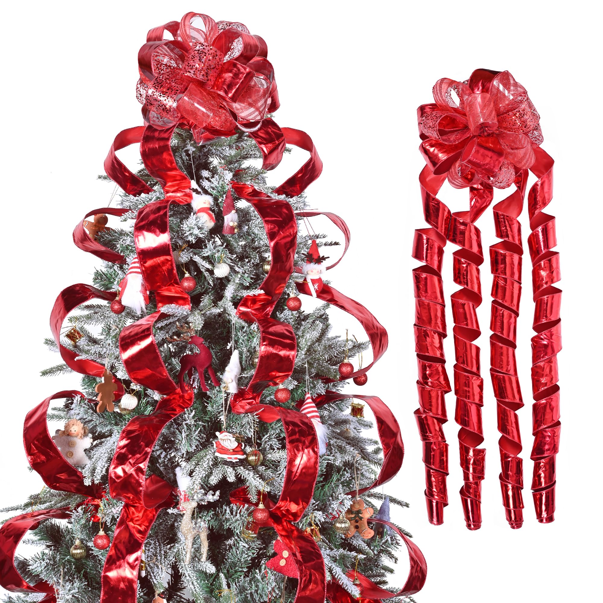 Ribreeze Red Glitter Decorative Bow 11 inch with 4 Ribbon Tails 3 Yards for Spring Decorations Birthday Party Indoor Outdoor Home Decoration