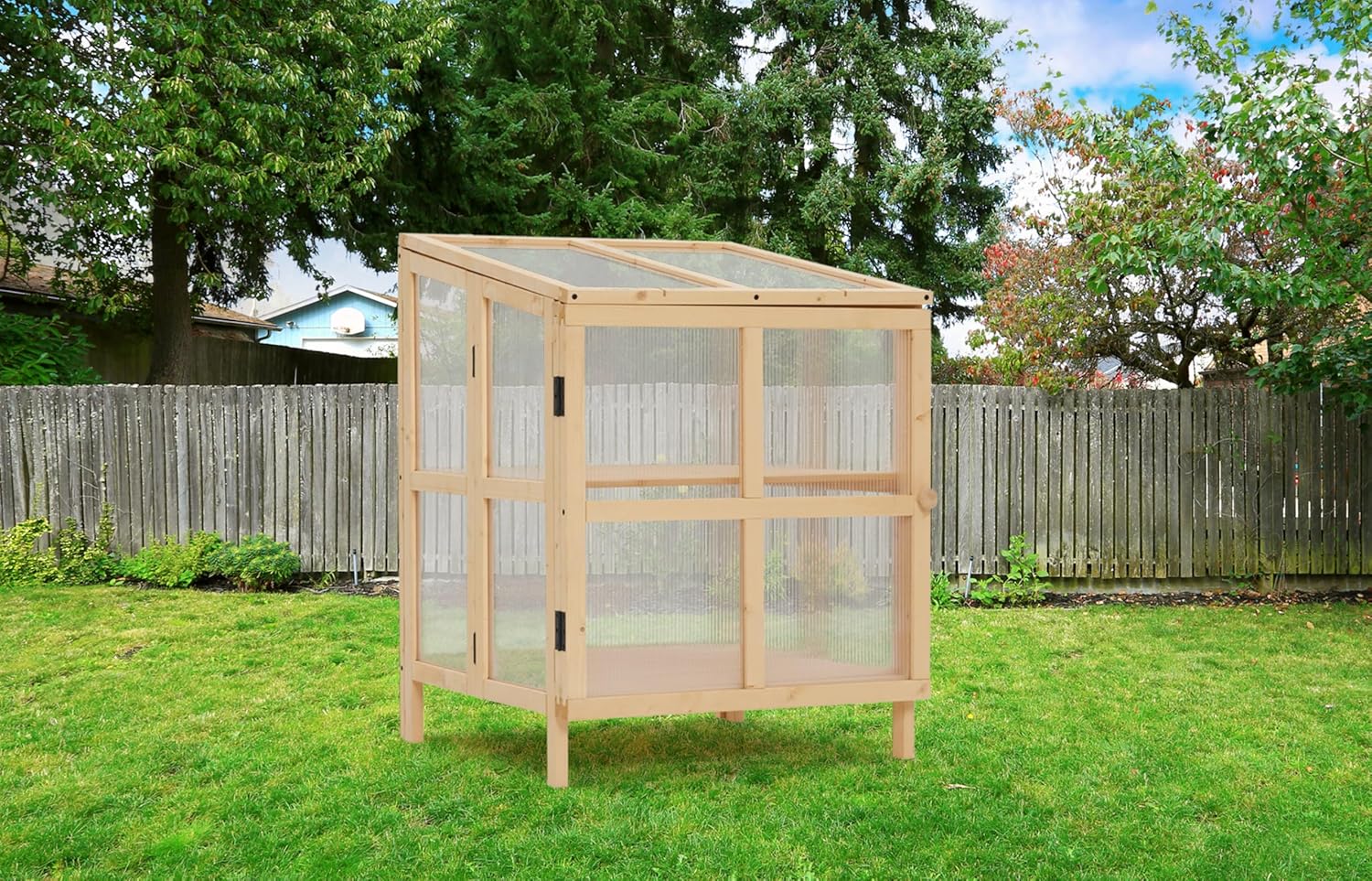 Echo Voyage 2 Tier Foldable Cold Frame Greenhouse, Portable Wooden Greenhouse Garden Cold Frame Raised Planter Box with Shelves (Natural Wood)