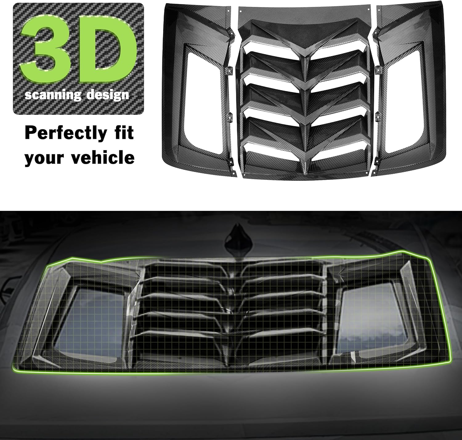 Rear Window Louvers Compatible with 2016-2022 Chevrolet Camaro, External Sun Shade Windshield Cover Compatible with Chevy Camaro 16-22, Carbon Fiber