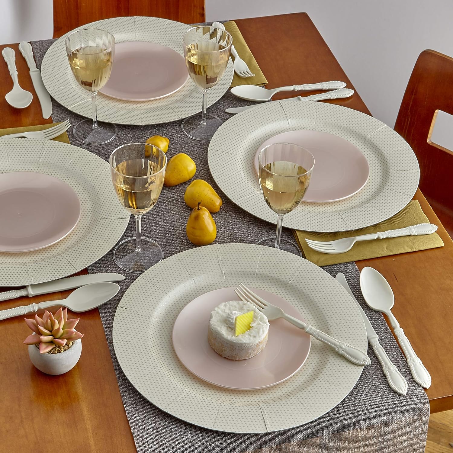  | Glitz Design Disposable Charger Plates for Party - (10 PC) Heavy Duty Disposable Dinner Set 13”, Square Charger Dishes For Elegant China Look, Great for Upscale Wedding, Dining & Serving, Champagne: Charger Plates