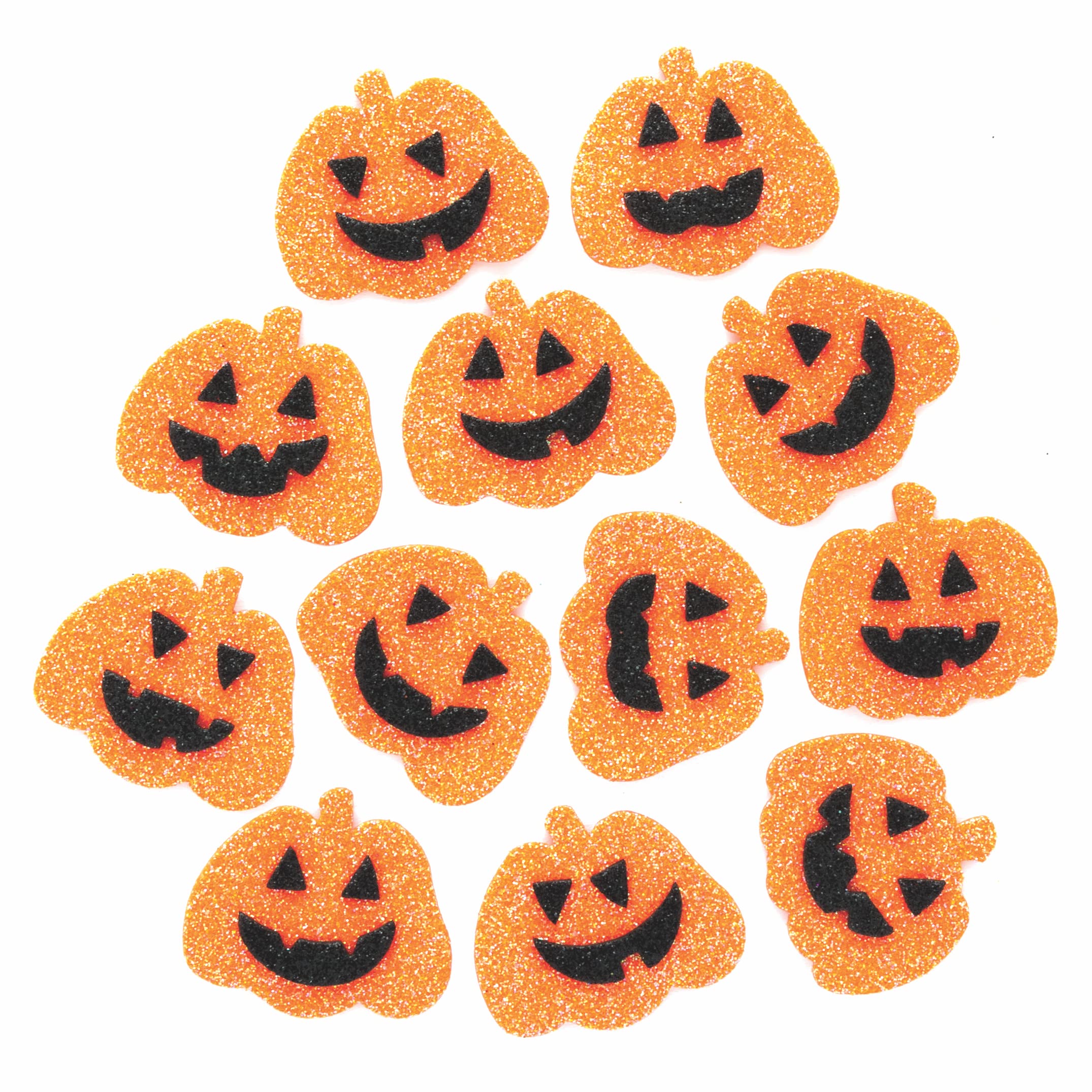 Baker Ross FE738 Pumpkin Glitter Foam Stickers - Pack of 100, Kids Halloween Stickers, Halloween Arts and Crafts Supplies