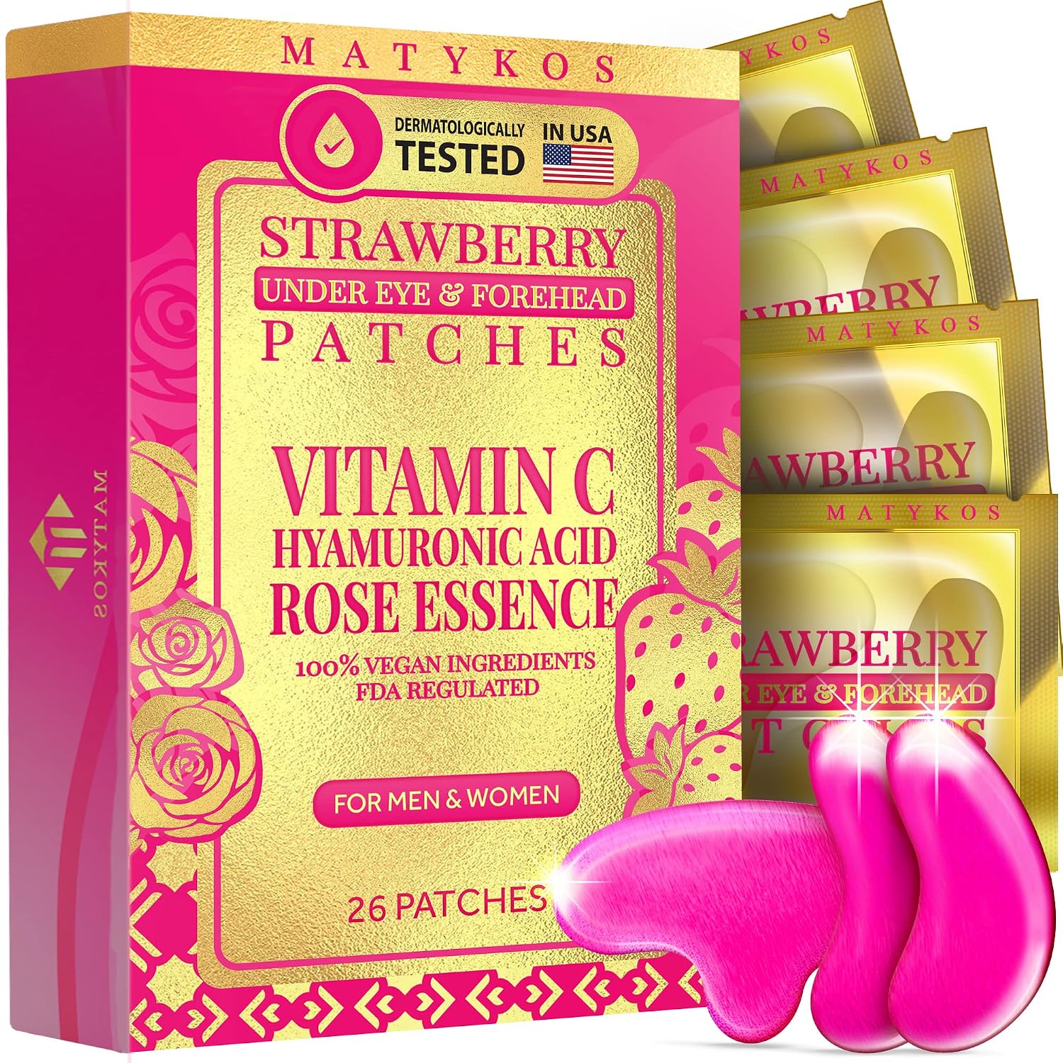 Strawberry Under Eye and Forehead Patches - 26 PCS - Collagen and Hyaluronic Acid Pads that Helps Reducing Under Eye Puffiness, Wrinkles, and Dark Circles - NO Artificial Fragrance or Alcohol
