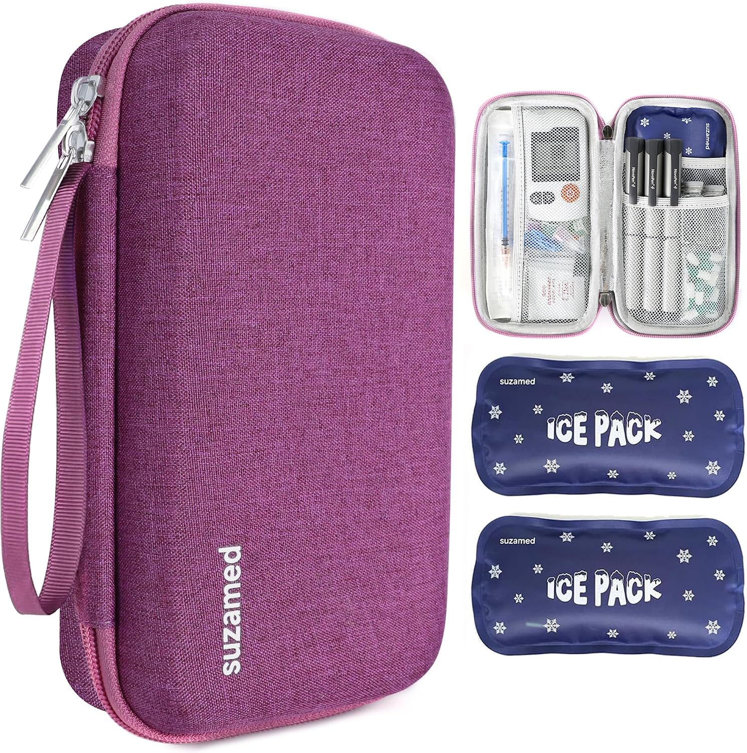 Insulin Cooler Travel Case, 2x150g Ice Pack TSA Approved, Burgundy | EVA Insulation Travel Medicine Kit for 1-5 Pens & Diabetic Supplies, Diabetes Care, Portable Handle for Daily Use & Trip