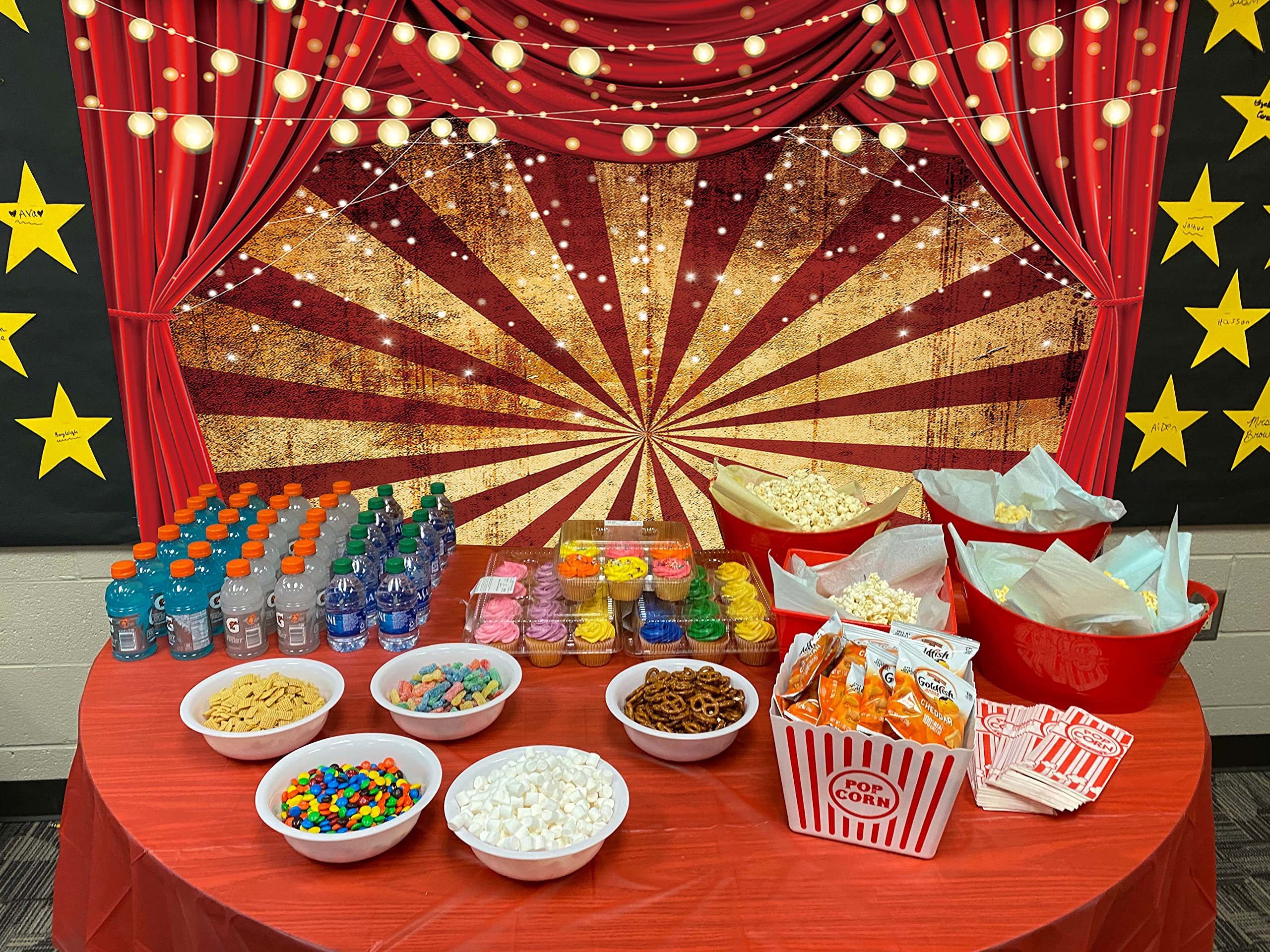 Zirkus Party Hintergrund – Golden Glitter & Rote Streifen – 2,1 X 1,5 M – Für Karneval, Halloween, Geburtstag