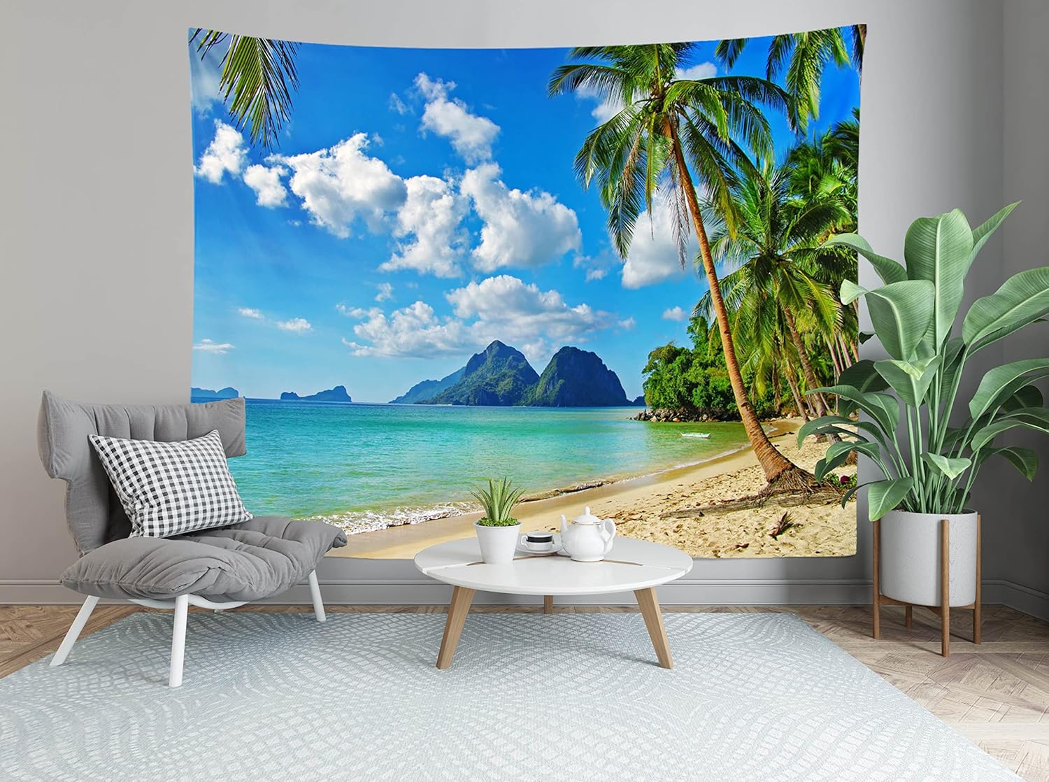 Loccor Ocean Beach Tapestry 120Wx80H Inch Tropical Island Palm Tree Waves Extra Large Tapestry Summer Hawaii Paradise Landscape Wall Hanging Hippie Bohemian Wall Art for Living Room Bedroom Home Decor