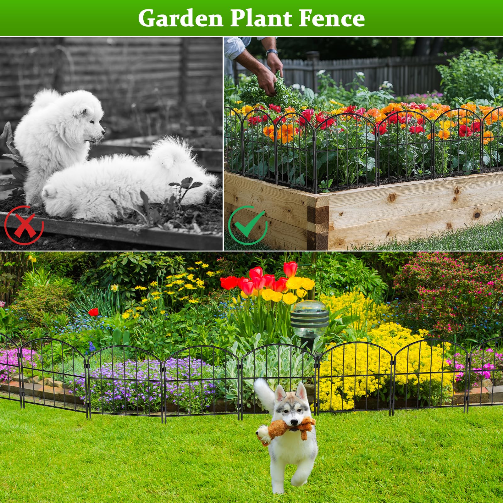 LIANTRAL 28 Pezzi Recinzione per Animali in Metallo, Recinzione Decorativa da Giardino a Innesto 41 cm x 9 m, Design Curvo, Antiruggine, Nessuna Necessità di Scavi, Recinzione per Cani e Conigli