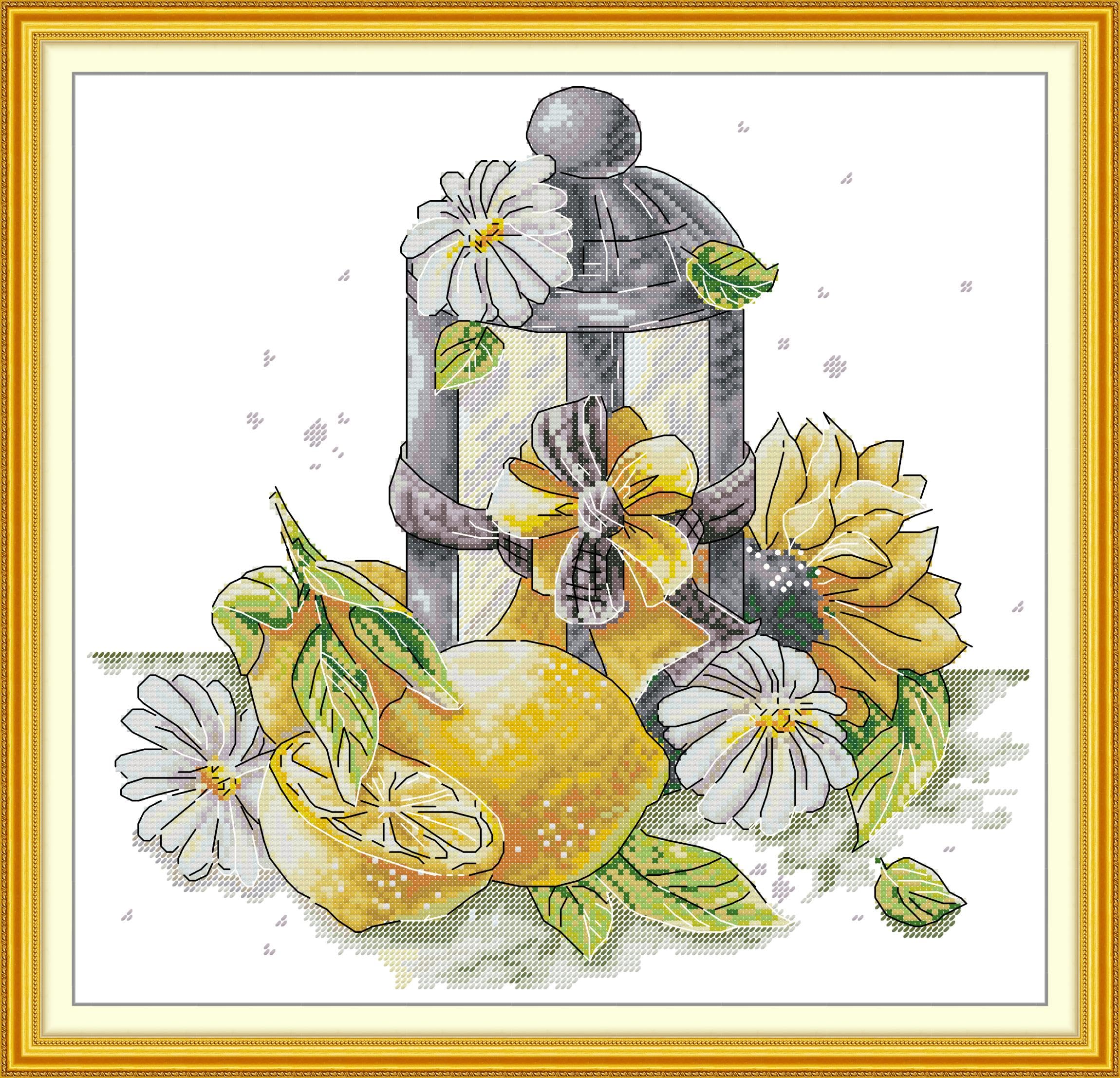 CaptainCrafts Cross Stitch Kits for Adults Stamped Cross Stitch Printed 11CT Fabrics Needlework Craft Art Home Decor Fun Gift (Summer of Flowers and Horse Lanterns, Stamped 11CT)