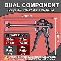 Vista 2 de Pistola epoxi de doble componente de 6.8 fl oz – Manual 1:1 y 2:1 aplicador adhesivo para epoxi, uretano, acrílico, pistola adhesiva de 2 partes