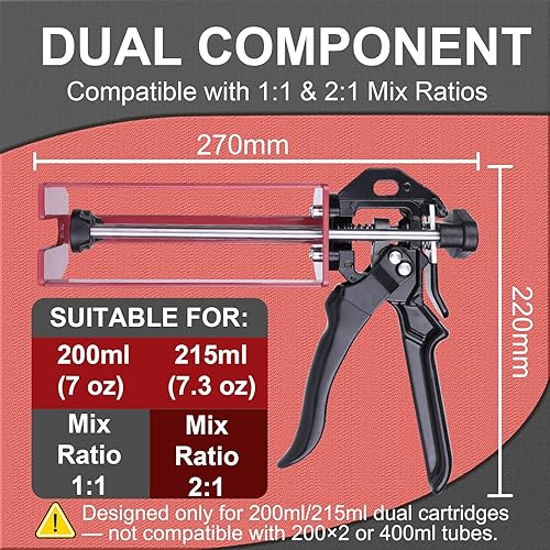 Miniatura 2 de Pistola epoxi de doble componente de 6.8 fl oz  Manual 11 y 21 aplicador adhesivo para epoxi, uretano, acrílico, pistola adhesiva de 2 partes de