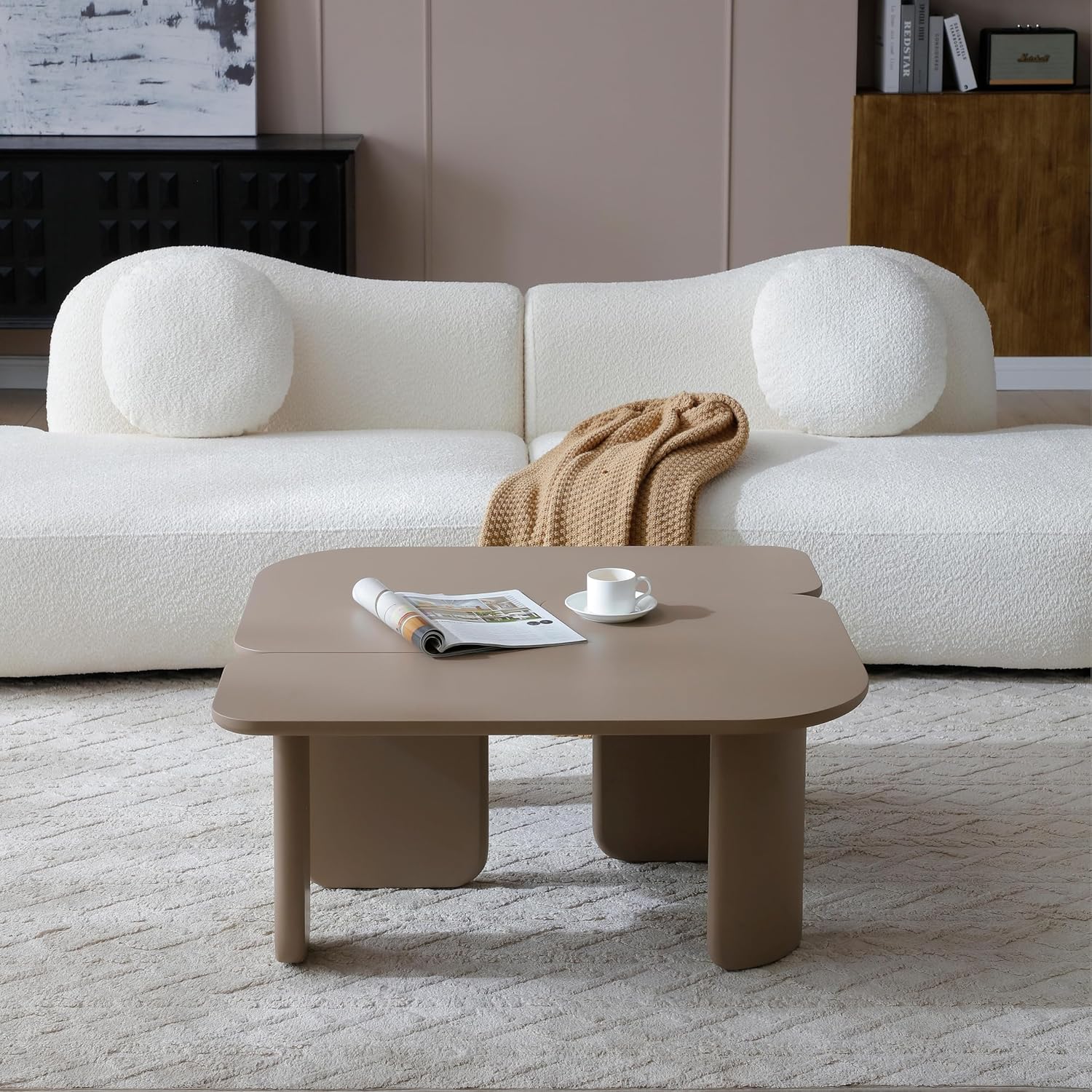 2-Piece Modular Coffee Table Set, Modern Rectangular Free-Combination Center and Side Tables, Multi-Layer Lacquer Finish, Space-Saving Tables for Living Room Sofa or Corner, Brown