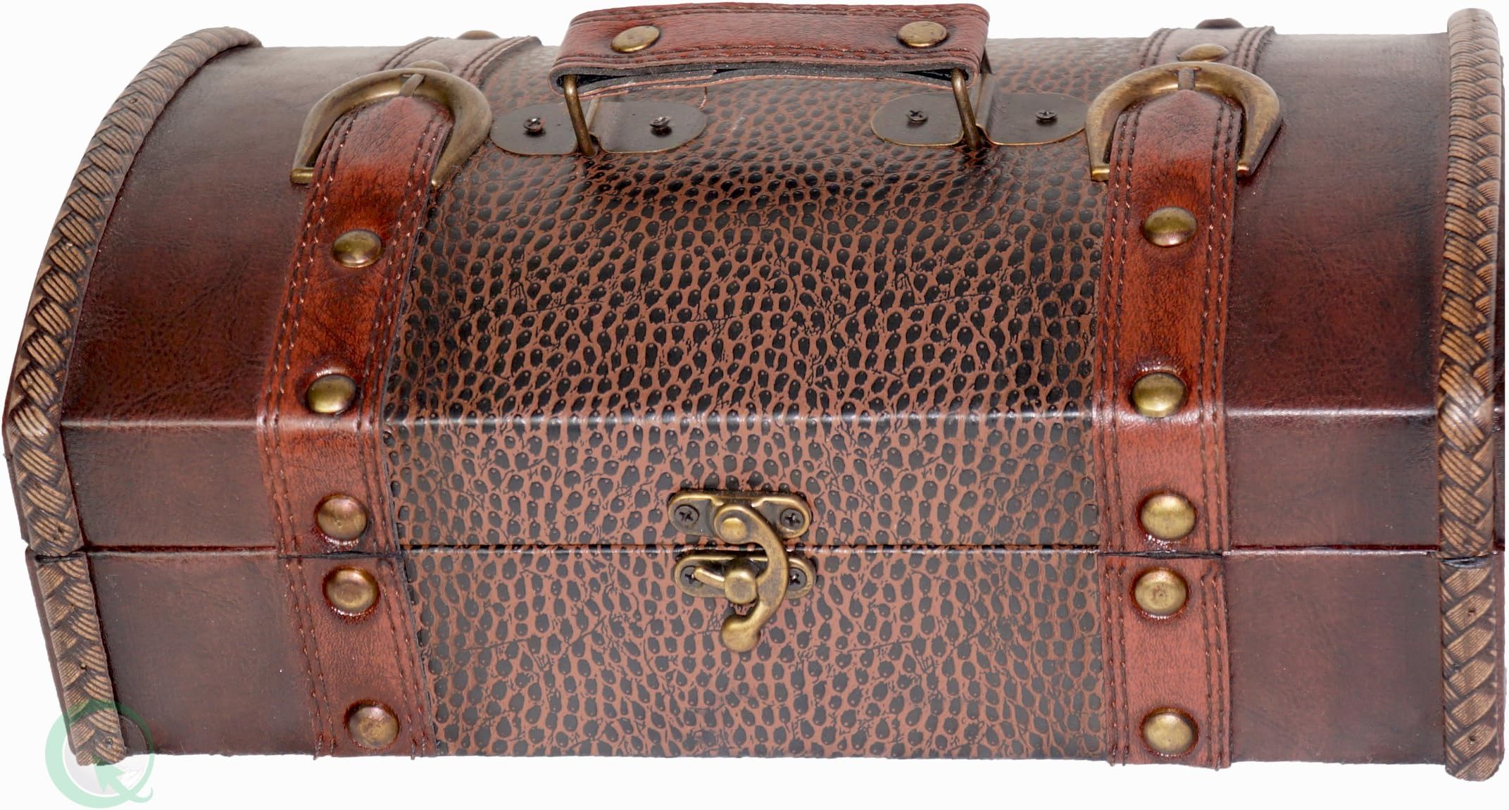 Quickway Imports 14 Inch Classic Leather Trunk, Designer Treasure Chest