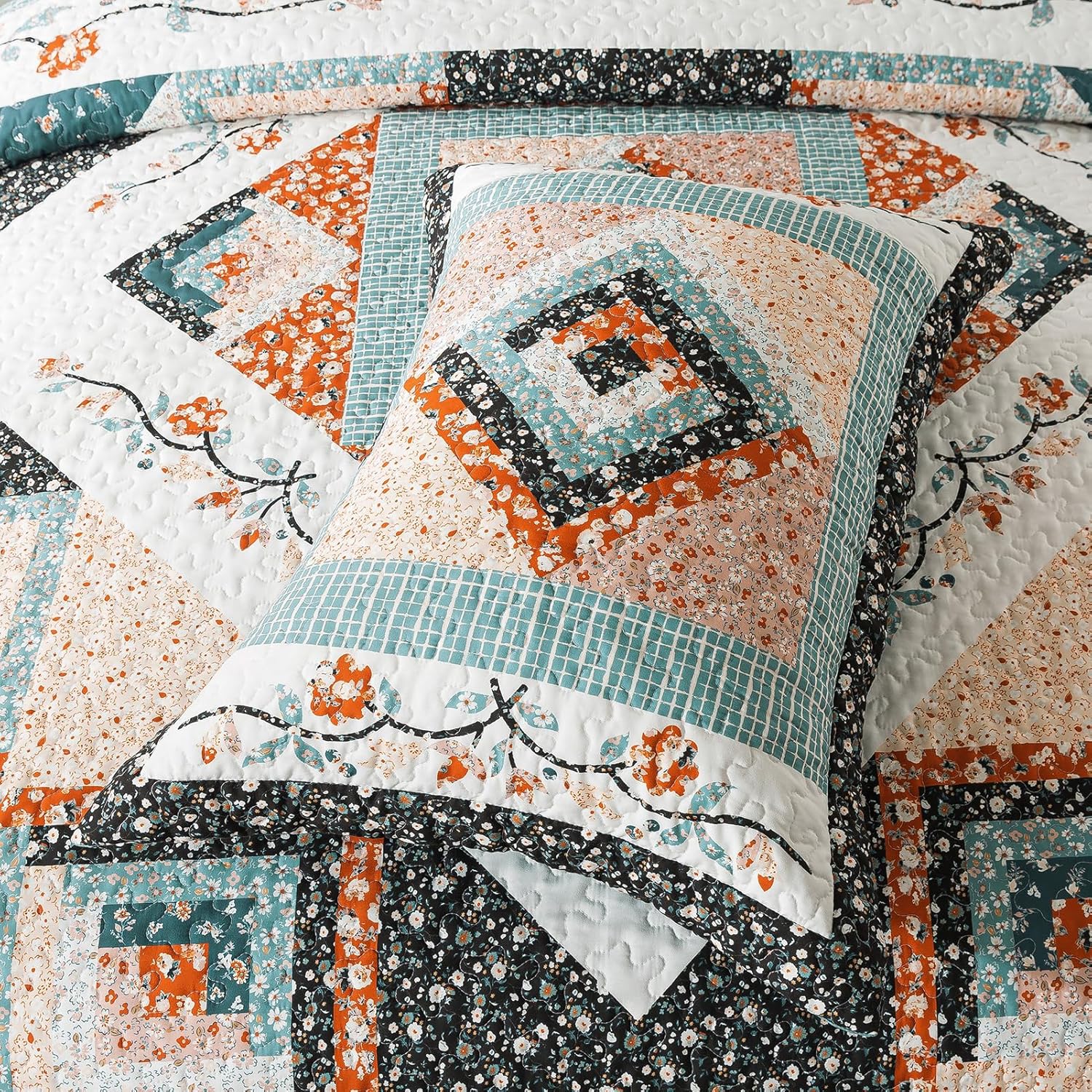 BEDIFANY Cotton King Size Quilt Comforter Set, Lightweight King Quilt Bedding Set (98 x 106 inch) Garden Style Floral Cotton Bedspread Coverlet Set for Bed Decorations - All Seasons, 3 Pieces