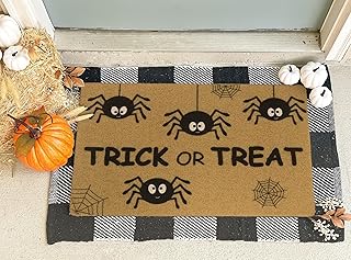 Wonnitar Halloween Outdoor Door Mat,30"x17" Trick Or Treat Front Doormat,Synthetic Coir Cute Spider Entryway Rug,Non-Slip Low Profile Durable Floor Carpet for Outdoor Indoor Entrance