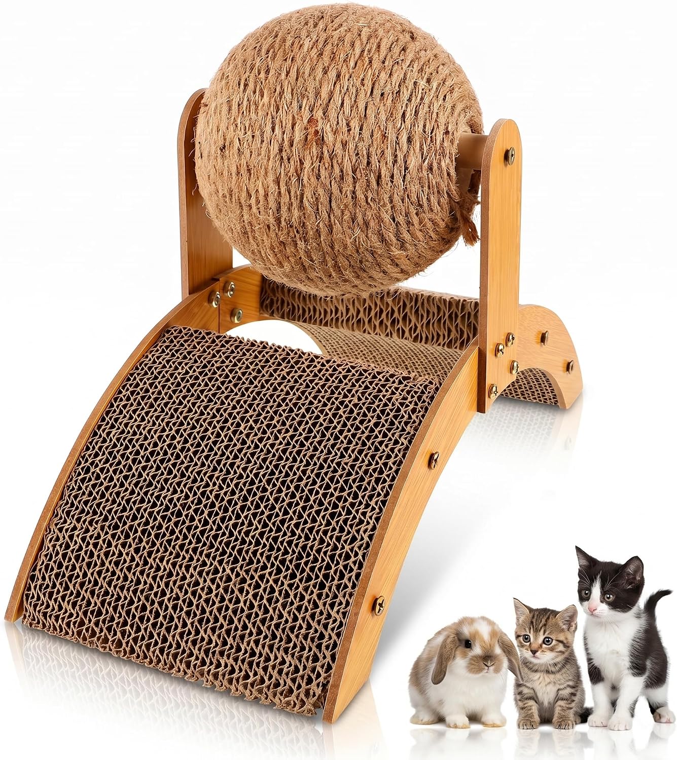 POPETPOP Interactive Scratch Pad for Cats, Ferris Wheel Kitten Scratching Post, Small Cat Scratcher Ball on Stand with 360° Rotating Sisal Ball (Small Size)
