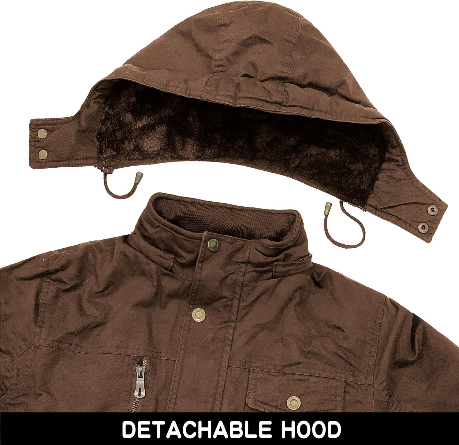 CHEXPEL Men's Thick Winter Jackets with Hood Fleece Lining Cotton Military Jackets Work Coats with Cargo Pockets Outwear - Image 5
