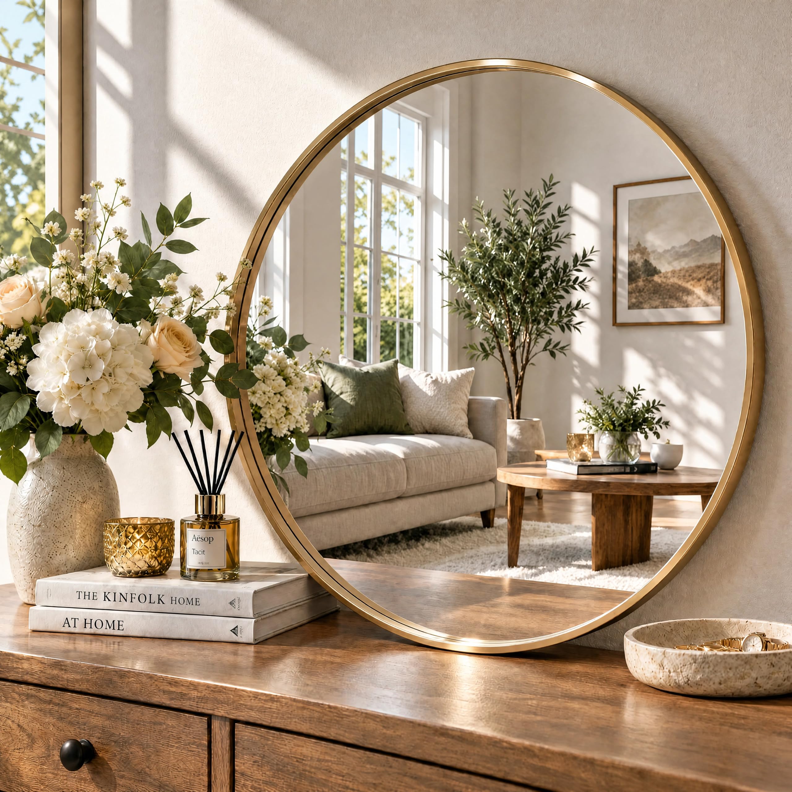 Clevich Round Wall Mirror 80cm, Tempered Safety Glass & Aluminum Frame