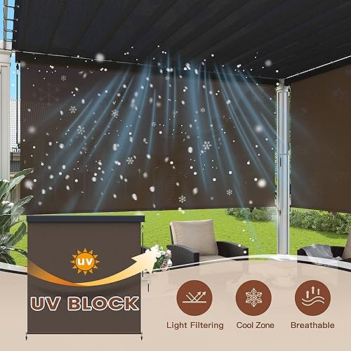 Miniatura 3 de VICLLAX Persiana enrollable de tela solar prémium para exteriores, con manivela protectora de aluminio (7 pies de ancho x 8 pies de largo), color