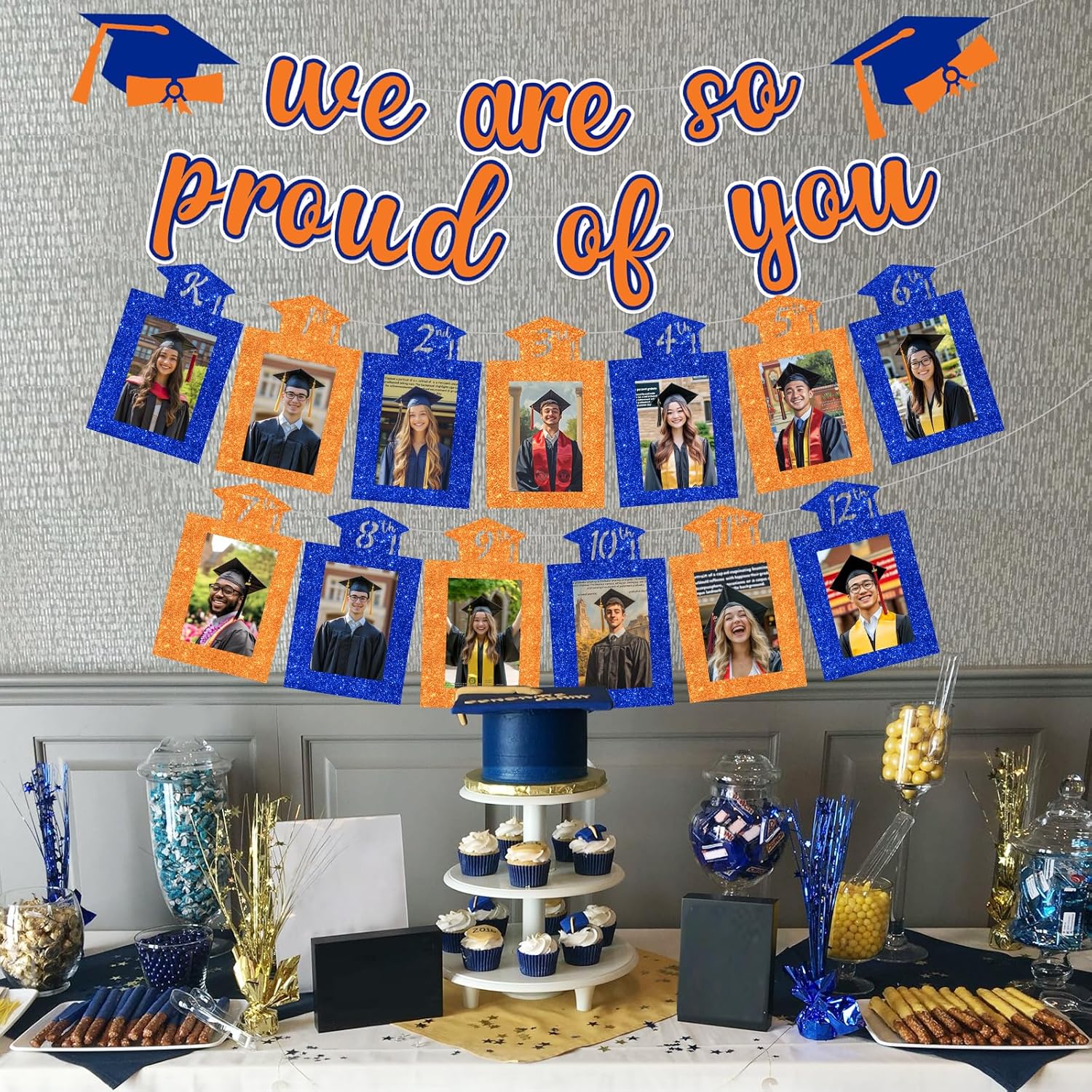 Funmemoir Blue and Orange Graduation Party Decorations 2026 We Are so Proud of You Banner Graduation Photo Banner Congrats Grad Class of 2026 Congratulate Graduate Party Supplies - Image 2