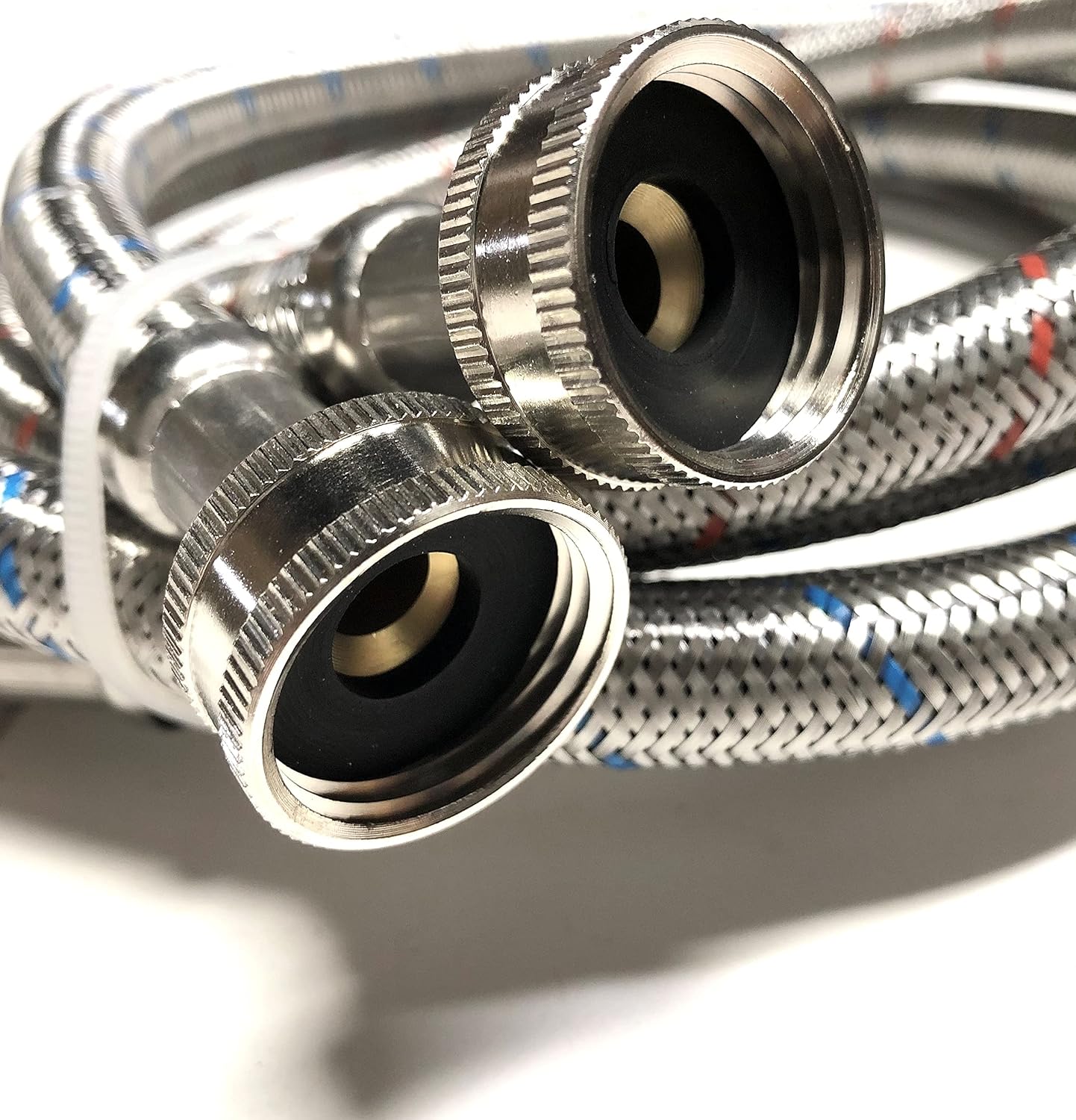 2-Pack Premium Stainless Steel Washing Machine Hoses - 5 FT No-Lead Burst Proof Red and Blue Lined Water Inlet Supply Lines - Universal Connection - 10 Year Warranty