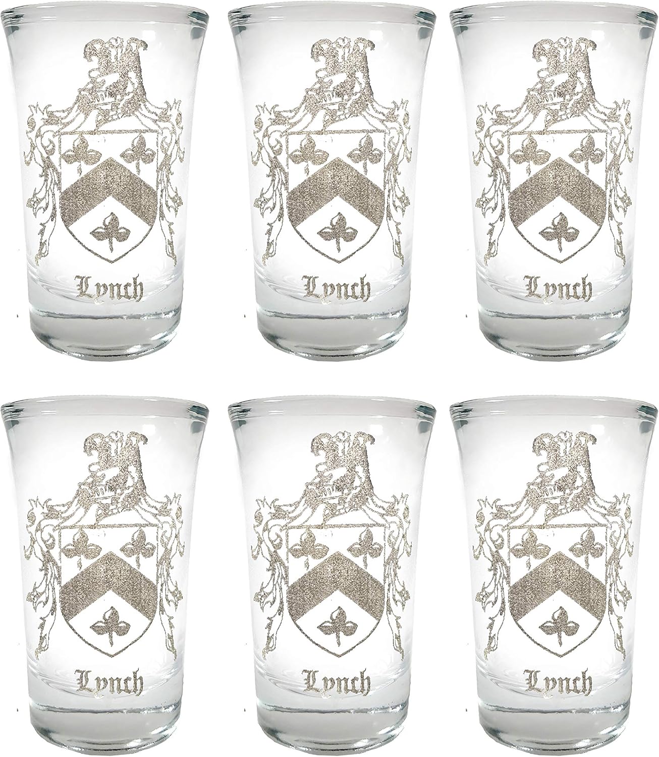 Lynch Irish Coat of Arms Shot Glass Set of 6 – 1.5oz – Personalized Engraving Included