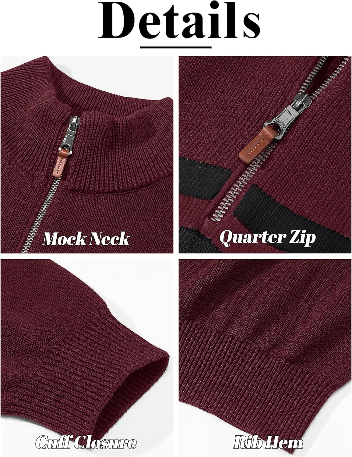 TACVASEN Men's Quarter Zip Sweaters Cotton Pullover Sweater Striped Casual Fall Winter Warm Pullover Sweatshirts - Image 5