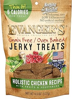 Evanger's Nothing But Natural Organic Chicken Dog Treats – 4.5 oz – Grain-Free Jerky with Fruits & Vegetables – Low-Fat, Oven-Baked, No Artificial Additives