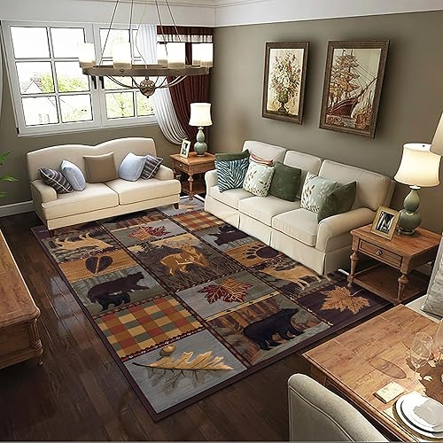 Miniatura 10 de Alfombra de estilo campestre de 5 x 6 pies, alfombra rústica lavable para cabaña y vida silvestre, telescopio de pesca, diseño geométrico de pato,