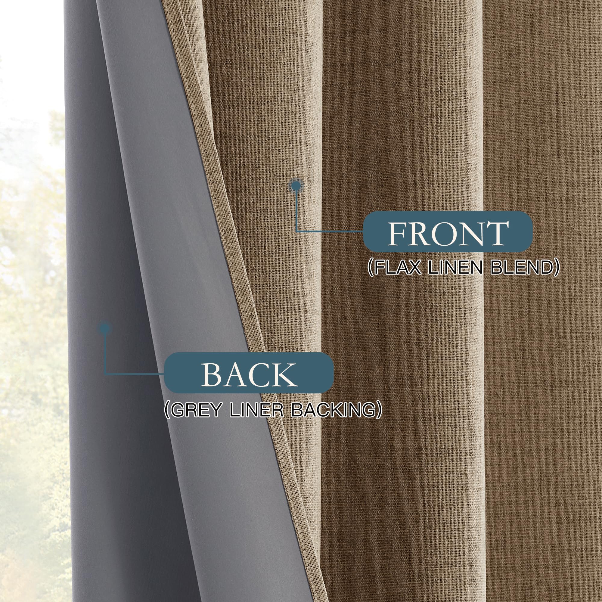 PONY DANCE 100% Blackout Linen Look Coating Curtains, 84 Inch Drop, Thermal Eyelet Top, Soundproof for Bedroom & Living Room - Image 3