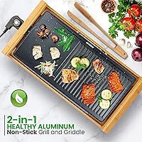 Vista 4 de NutriChef Parrilla de interior sin humo para cocina, parrilla eléctrica antiadherente, bambú desmontable, control de temperatura, perilla