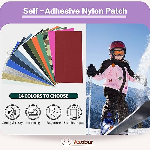Miniatura 5 de Azobur Paquete de 6 parches de reparación de nailon autoadhesivos de vinilo para acampar al aire libre, parches de reparación de tela impermeable