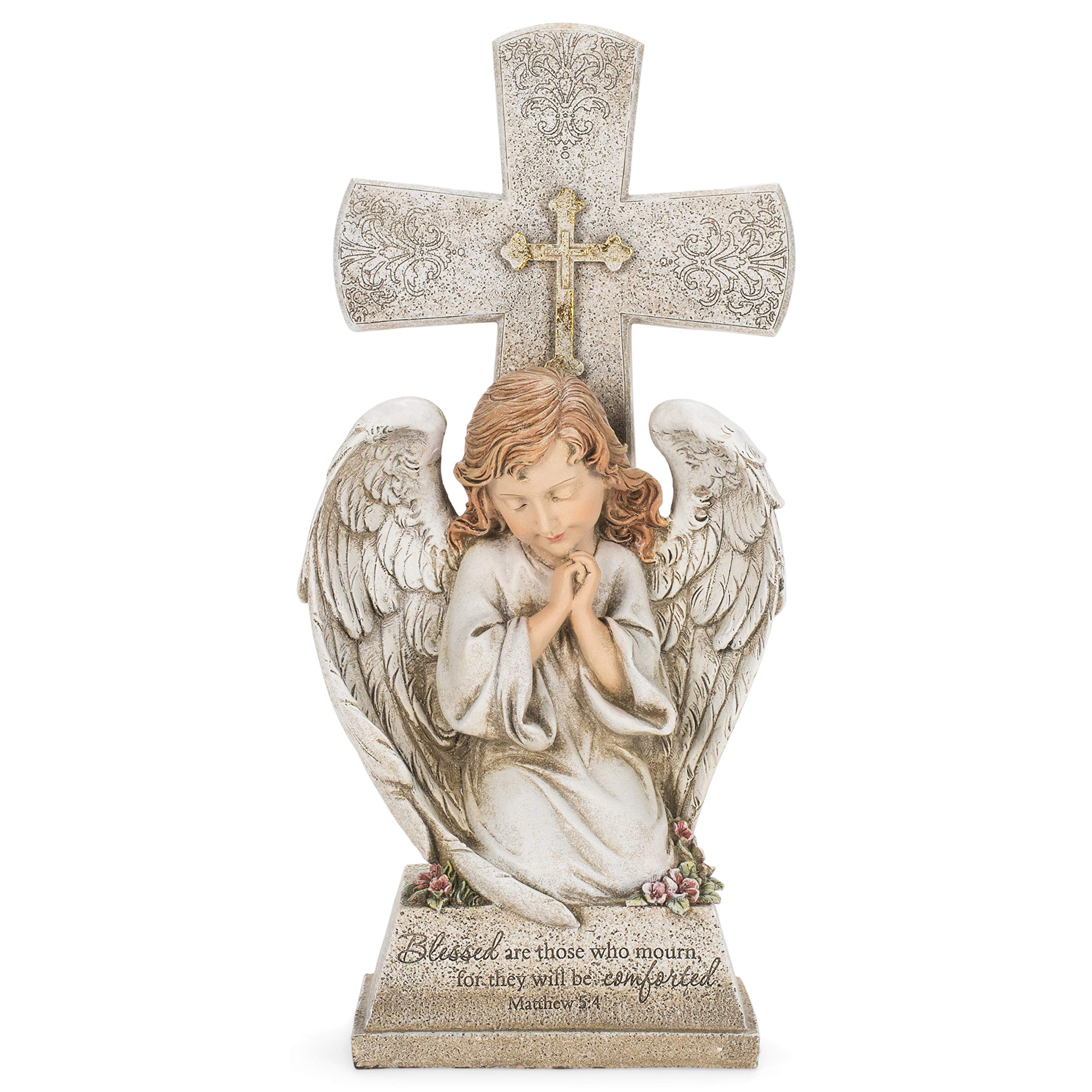 Joseph's Studio by Roman Inc., Angel with Cross, Garden Collection, Religious Statue, Holy Family, Memorial, Angel, Patron Saint, Garden Décor (3x7x14)