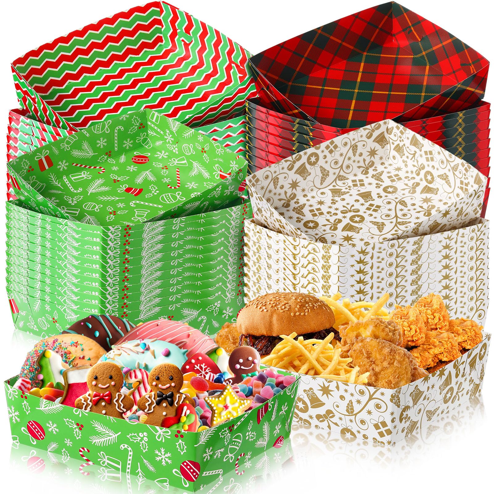 Zhehao 36 Pack 5 lb Large Winter Snowflake Paper Food Trays Plates Party Supplies Snack Food Serving Boat Nacho Trays Disposable Snack Bowl for Winter