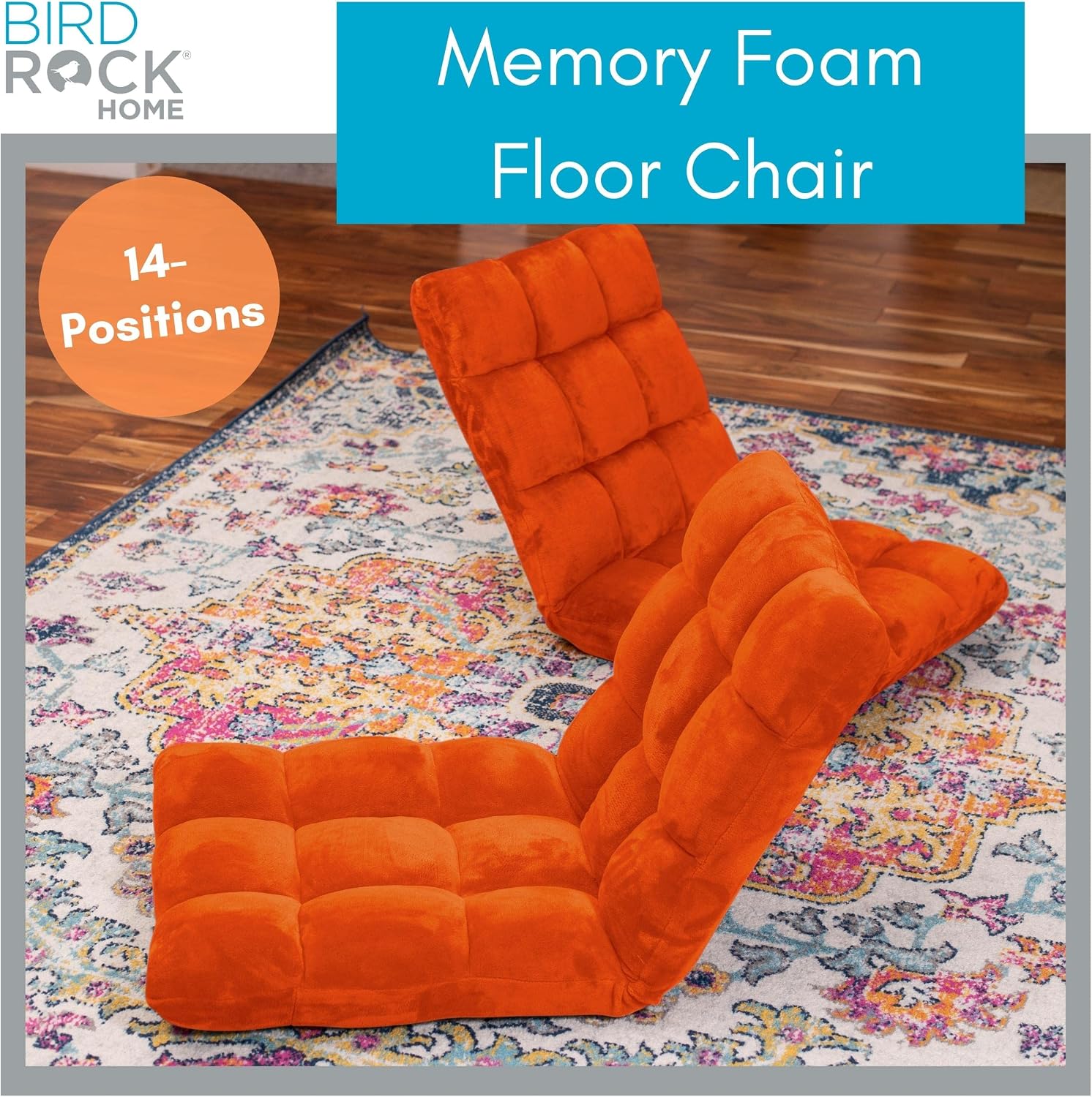 BIRDROCK HOME Adjustable 14-Position Memory Foam Floor Chair for Kids | 22.5" H x 19" W. 5.5" Thick Cushion | Orange | | Reading Game Meditating | Foldable Banana Rocker Chairs