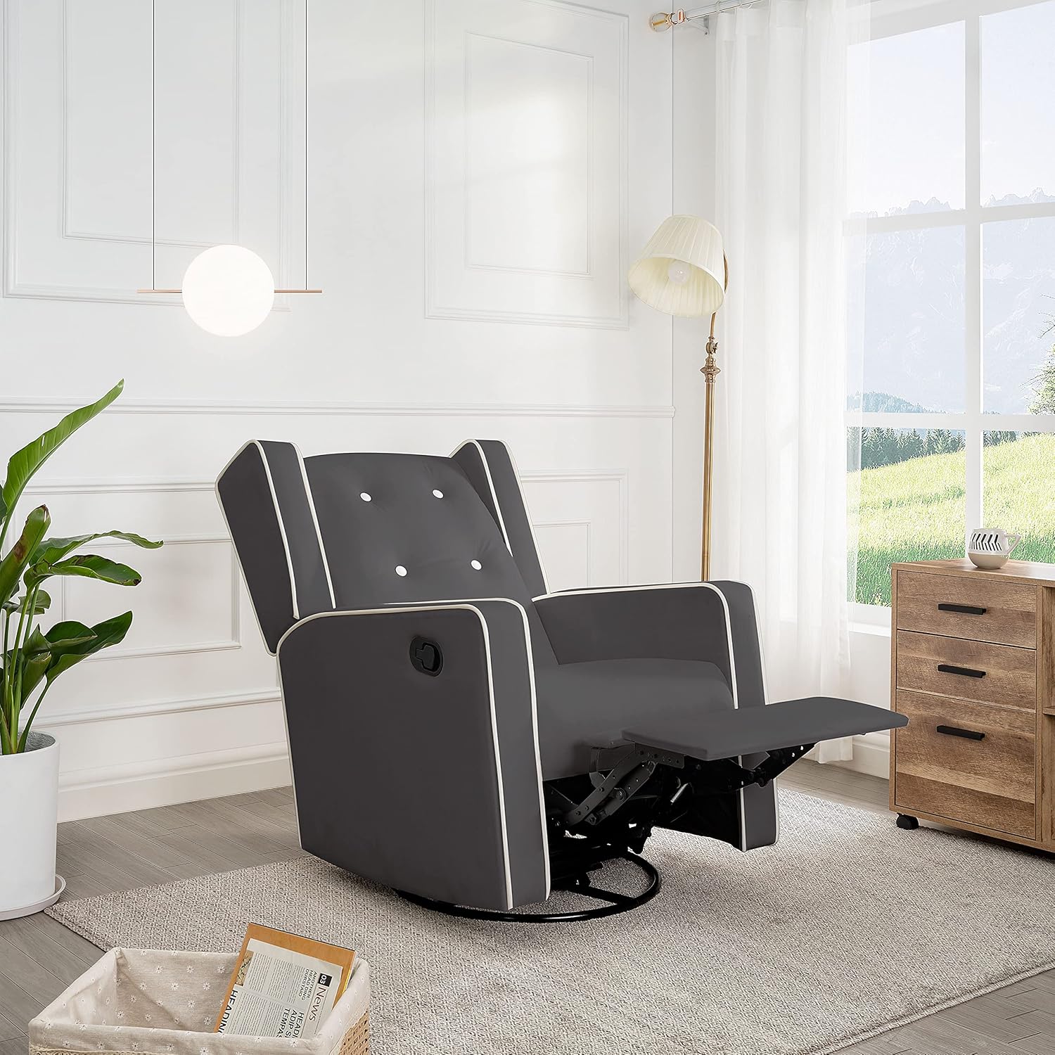 Swivel Rocker Recliner Chair for Adults and Elders, Comfortable Living Room Recliner with 360° Swivel, Manual Reclining with Adjustable Footrest, Ergonomic Back Support