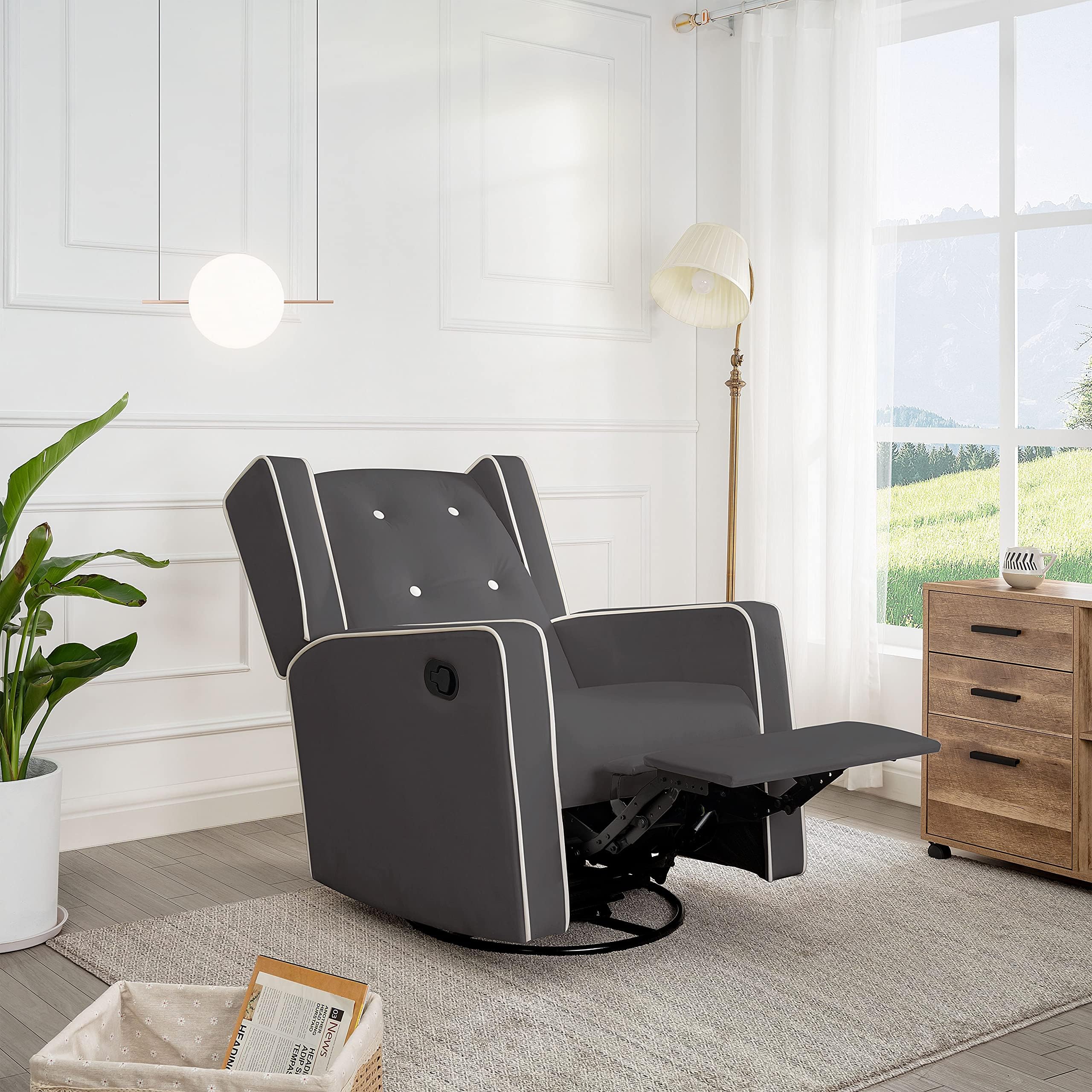 Naomi Home Odelia Swivel Rocker Recliner Chair for Adults and - Gray