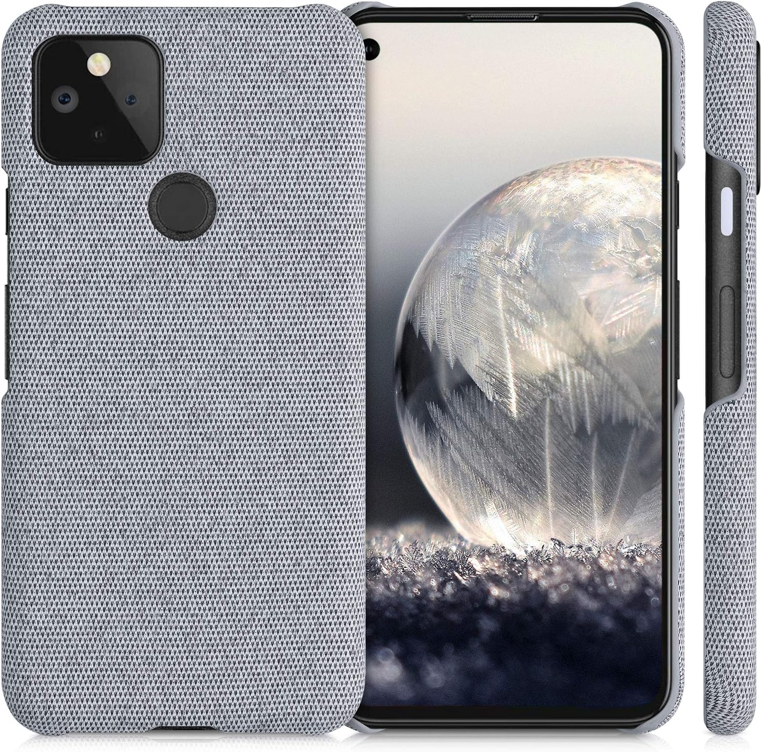 kwmobile Fabric Case Compatible with Google Pixel 5 - Case Hard Protective Phone Cover with Material Texture - Light Grey