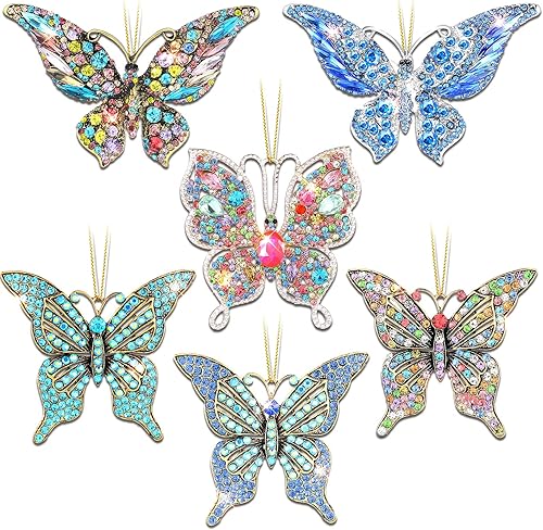 Junkin 6 adornos de Navidad de mariposa, adornos colgantes de mariposa, regalos para mujeres, decoraciones de árbol de Navidad, regalo de recuerdo