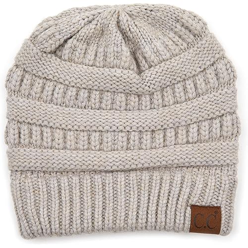 C.C Fur Pom Winter Fall Trendy Chunky Stretchy Cable Knit Beanie Hat