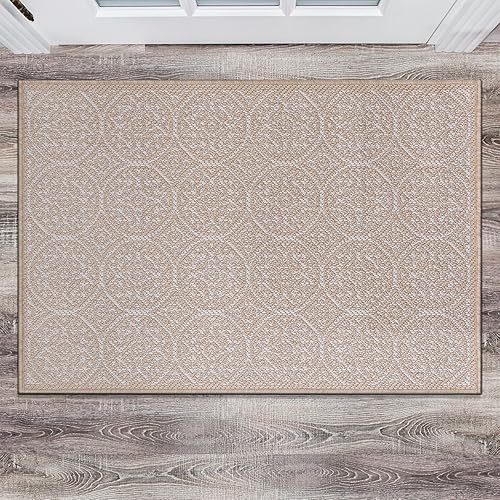 Miniatura 6 de Rugshop Capri - Alfombra de transición con círculos florales texturizados, tejido plano, fácil limpieza, para exteriores, terraza, patio, patio