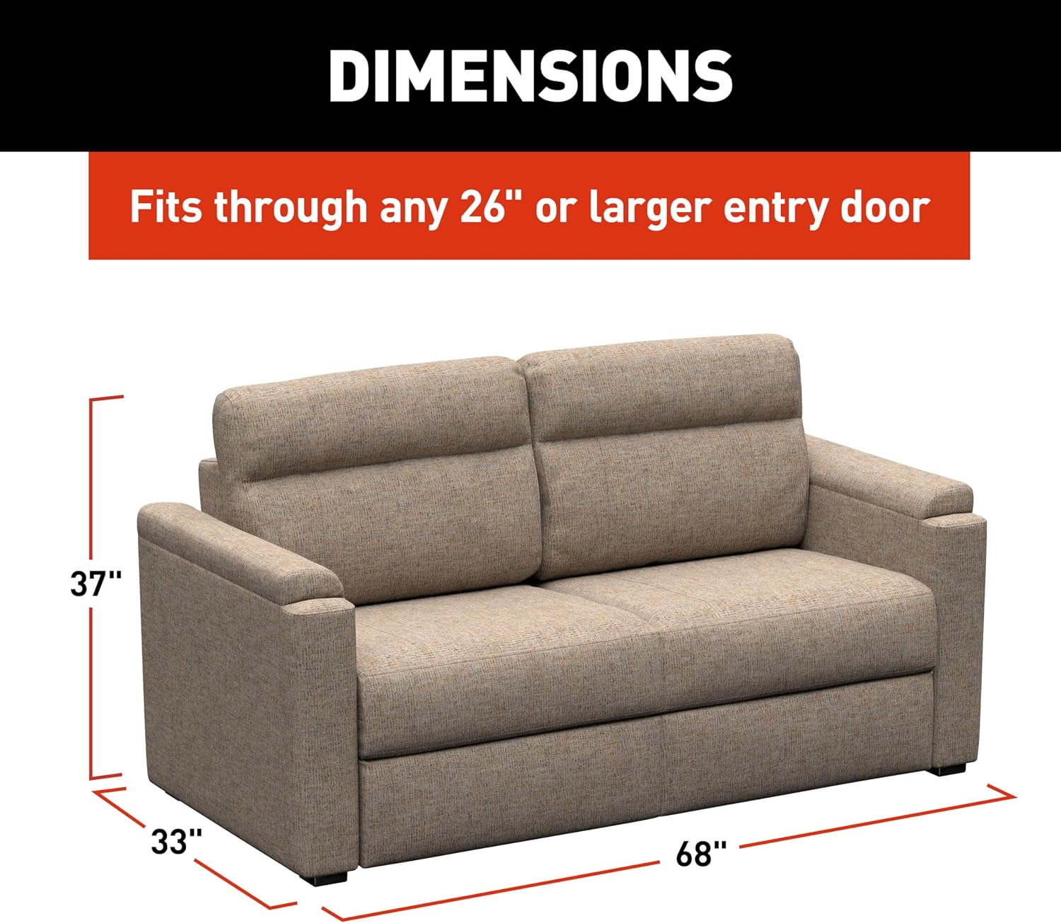 THOMAS PAYNE Signature Heritage Series 68" Dellmead RV Clickback Sleeper Sofa with Automatic, Adjustable Fold-Out Legs, Four Reclining Positions, Easy Transition - 2024044228