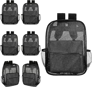 6 Pcs Bulk Mesh Backpack Mesh Bookbag for Kids Beach Backpack Kids Beach Bag Mesh Beach Bag for Student Adults School Sports Swimming Beach Outdoor Travel(Black)