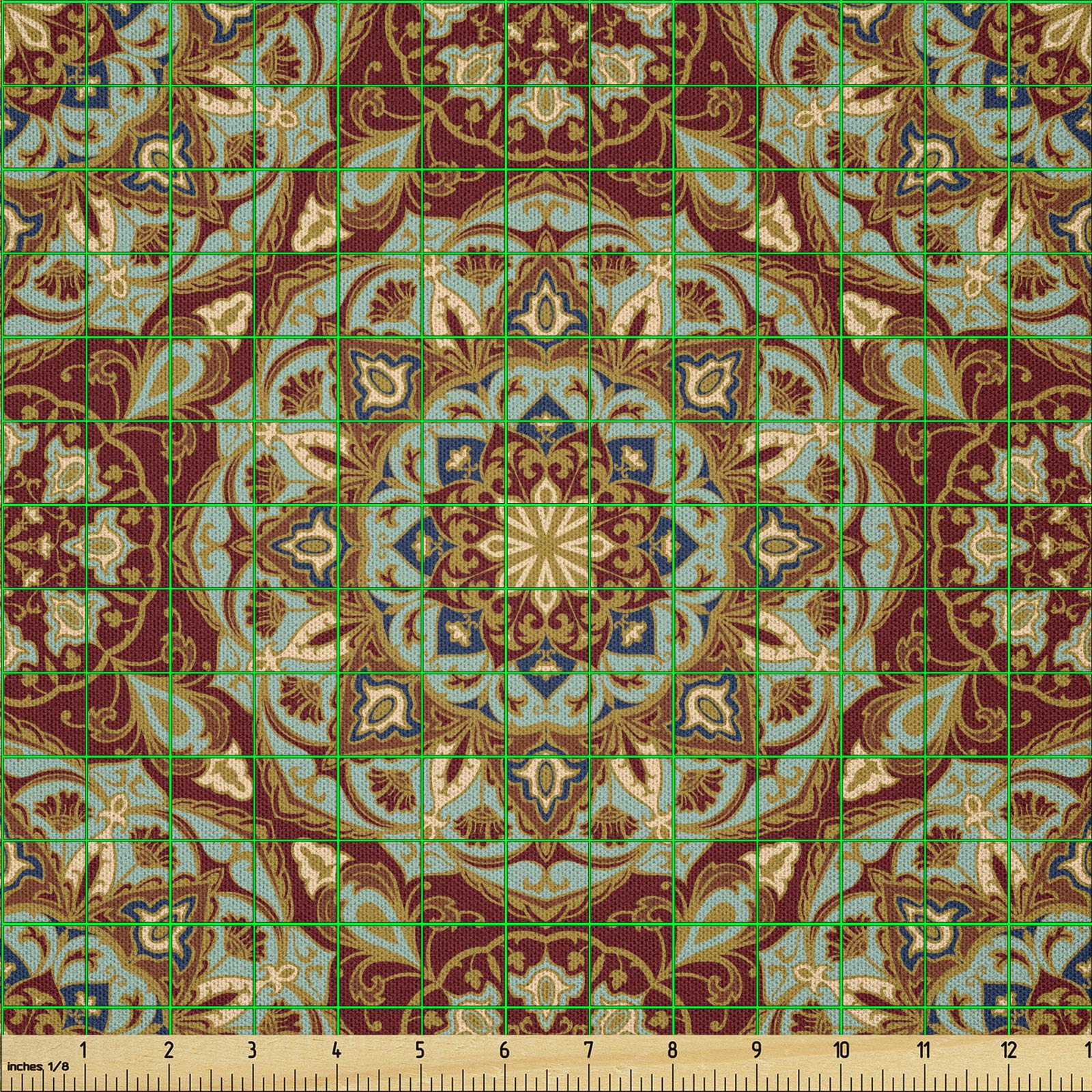 ABAKUHAUS Mandala Tessuto a Metraggio, Medieval Mosaico design, Tessuto in Microfibra per Arti e Mestieri, 3M (230x300cm), Azzurro Chiaro